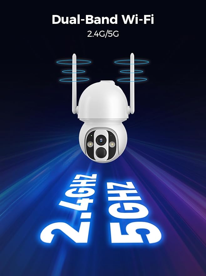 Solar Security Camera Outdoor Wireless WiFi Pro, 4MP Color Night Vision, AI/PIR Motion Detection, 360 PT, 2-Way Audio, IP66, 2.4/5GHz, SD/Cloud Storage, Compatible with Alexa, Mobile App & HomeBase