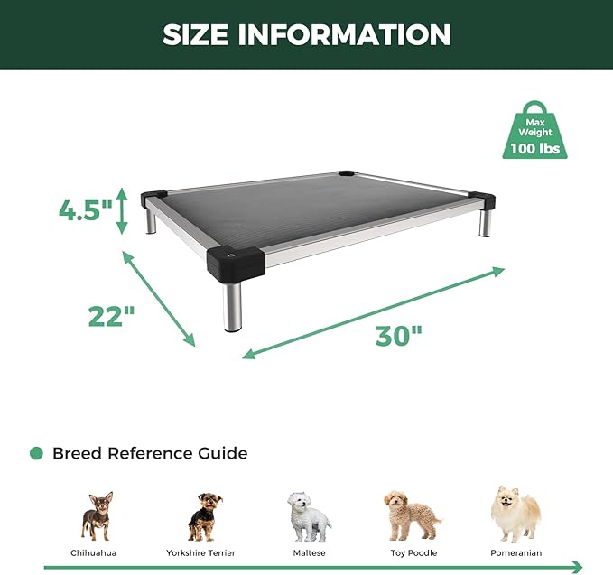 FXW TitanNest Chew-Proof Elevated Dog Bed, Raised Cot for Indoor/Outdoor/Camping Use, Durable & Washable Padded Pet Bed for Extra-Small Dogs, 30.0" L x 22.0" W x 4.5" H, Gray