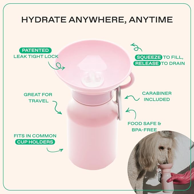 Springer by Springland Dog Water Bottle | Portable Travel Water Bottle Dispenser for Dogs | Dog Gift Seen on Oprah's Favorite Things, Shark Tank | Leak-Proof Bottles | 15oz Cotton Candy