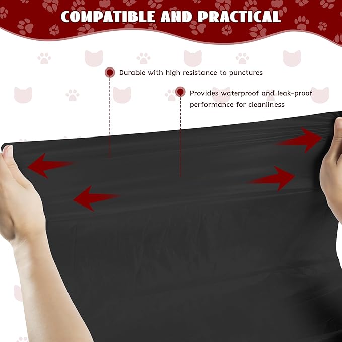 Cat Waste Bags for Automatic Cleaning Litter Boxes, 19.7 x 17.7 Inches Black(4 Packs/80 Counts) Black-Red