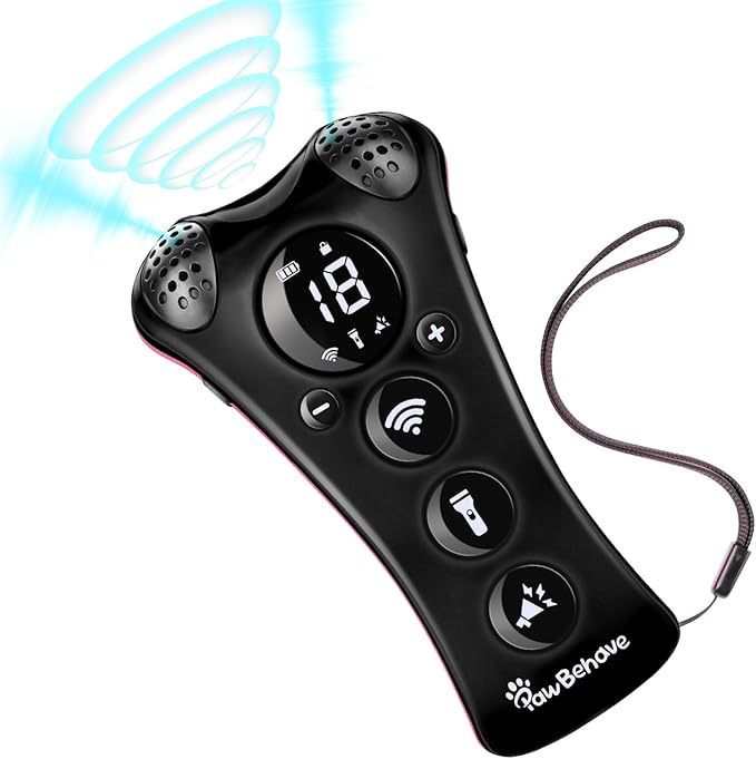 Ultrasonic Dog Bark Deterrent Device β10-Level Adjustable Anti Barking Trainer with Flashlight, Strobe, E-Clicker(18 Whistle Sounds)βNo Shock, Collar-Free Dog Behavior Correction Devices