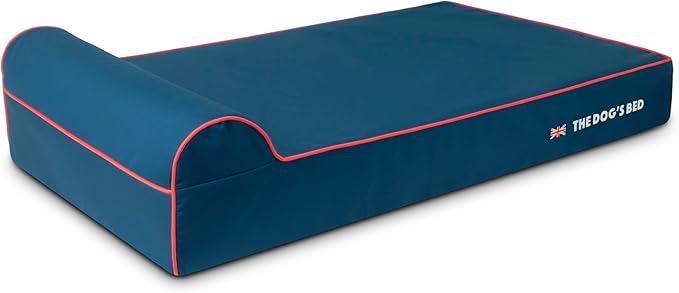 The Dog’s Bed Orthopedic Headrest Dog Bed XL Blue Oxford with Red Trim UK Flag Dog Bed, Memory Foam, Hip & Elbow Dysplasia, Post Surgery, Waterproof Washable Cover