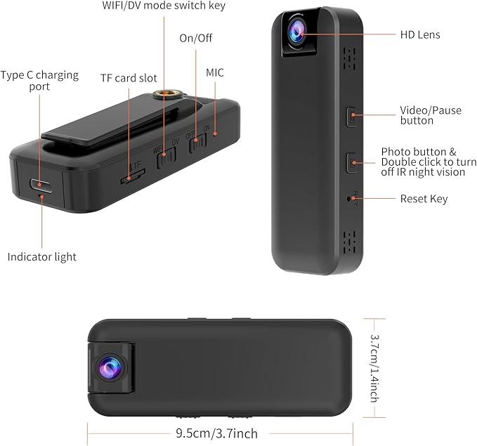 VSTARCAM 2K Mini Body Camera with Audio & Video Recording, Battery Powered POV Cam with 64G Card, Wearable Personal Portable Cameras Recorder DV, 180°Lens Rotatable with IR Night Vision for Security