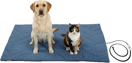 Dog Heating Pad (48"x28") - Waterproof Electric Heated Mat & Pet Bed for Indoor and Outdoor Use, Chew Resistant Cord, Machine Washable Cover with Wheat Pattern Quilting, for Cats and Pets