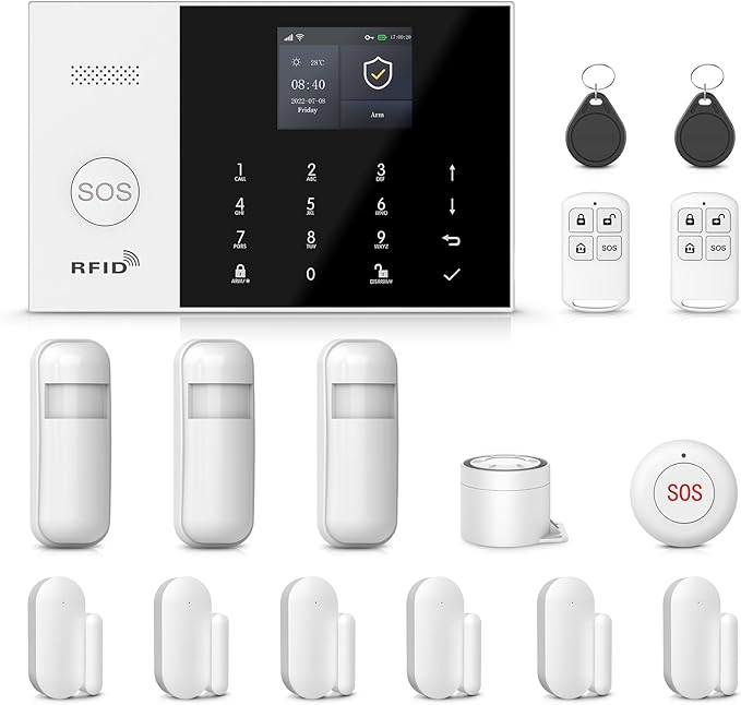 PGST Smart Home Security System,Wireless Home Alarm System with Door Alarms,Motion Detector,GSM 4G /Tuya App Remote Alerts,Compatible with Alexa&Google for Villa,Apartment,House,No Monthly Fee