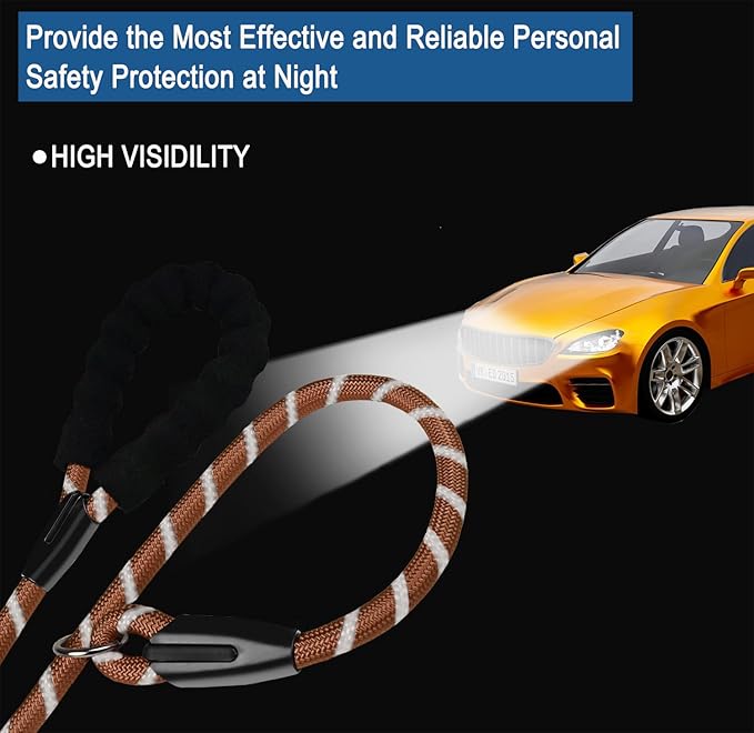 6 FT Heavy Duty Dog Leash, Durable Premium Quality Strong Training Rope Slip Leash with Comfortable Padded Handle and Highly Reflective Threads for Small Medium and Large Dogs, (Brown)