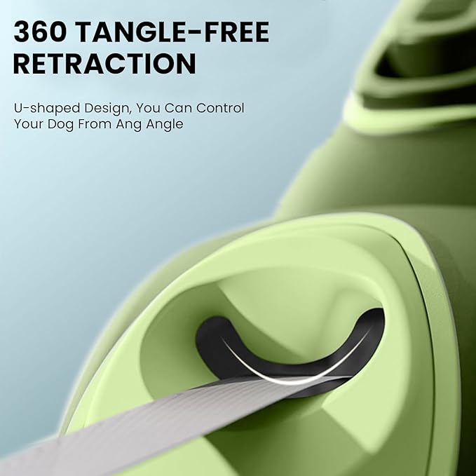Best Dog Supplies 4-in-1 Anti Pull Retractable Dog Leash 26ft/8Meter Long with Flashlight and Poop Bag Dispenser for Medium Large Dogs - Green