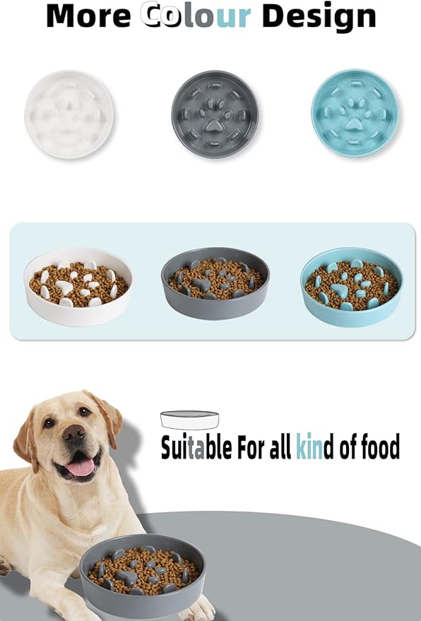 HAOTOP Ceramic Fun Slow Feeder Bowl, Porcelain Slow Eater Bowl for Medium Sized Dogs (Grey)