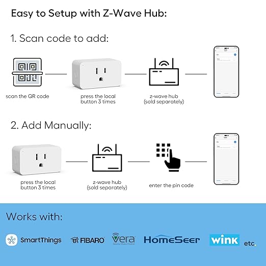 Z-Wave Dimmer Plug 800 Series Zwave Smart Plug,Dimmable Outlet Built-in Repeater Range Extender,Z-Wave Hub Required, Compatible with Smartthings, Alexa and More,FCC and ETL, 200W