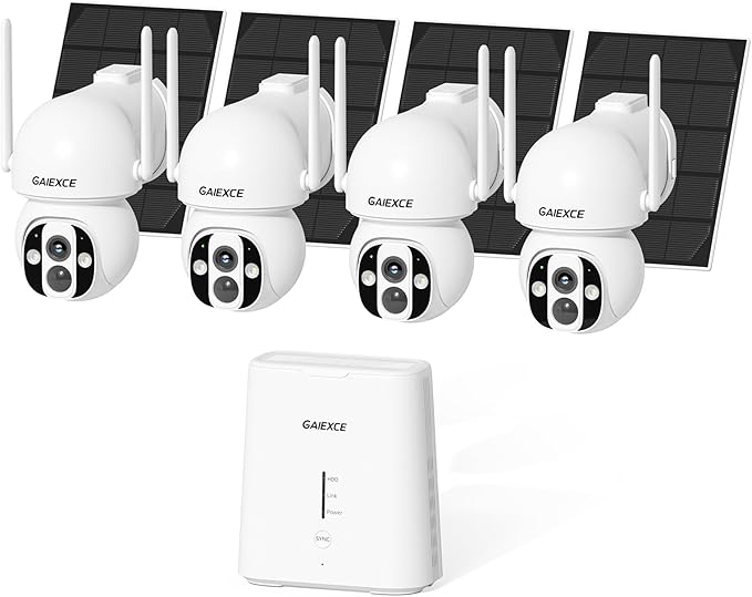 Solar Security Cameras Wireless Outdoor, Home Security Camera System, No Subscription, Solar Powered, 2.4G & 5G WiFi 4 Cam Kit, 4MP Color Night Vision, 360° Pan & Tilt, Two-Way Talk, IP66