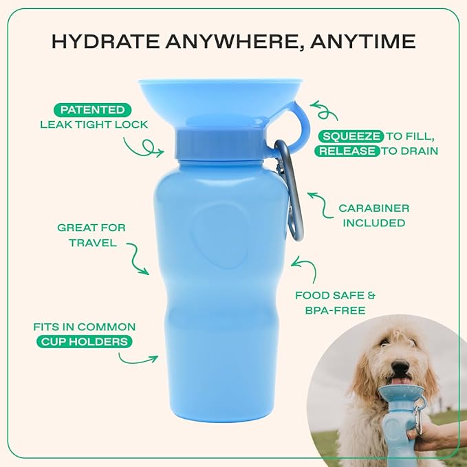 Springer by Springland Dog Water Bottle | Portable Travel Water Bottle Dispenser for Dogs | Dog Gift Seen on Oprah's Favorite Things, Shark Tank | Leak-Proof Bottles | BPA-Free 22oz Sky Blue