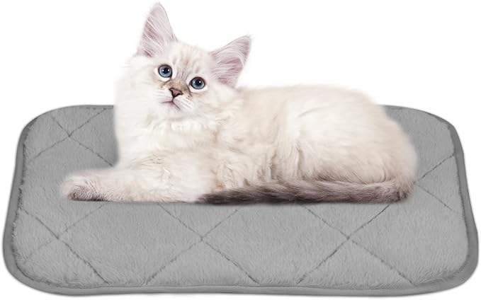 NWK Fluffy Self Warming Cat Mat, Cat Blanket, Thermal Dog Mat, Washable, Non-Slip Bottom for Sofa & Crate & Kennel & Car Seat (Misty Gray, Small (20'' X 16'' X 0.4''))
