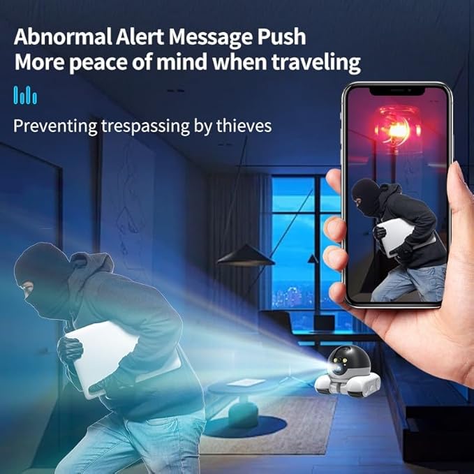 Movable 2MP+2MP Dual Lens Dual Screen Pet Robot 2.4 GHz WiFi Smart Home Security Camera P 360°/T 90° Rotation Monitoring Phone App 2 Way Audio Motion Detection Alerts Night Vision Cat Dog Camera