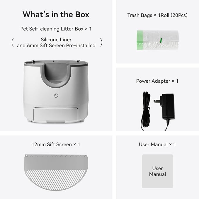 F8 Self-Cleaning Cat Litter Box – Large Capacity, Open-Top Design for Multi-Cat Homes, Enhanced Safety Features Includes Trash Bags