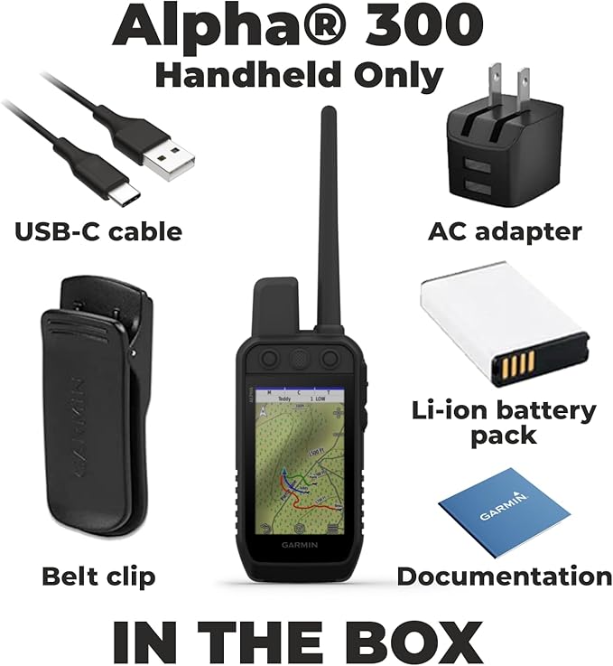 Wearable4U - Garmin Alpha 300 Handheld, Advanced Dog Tracking and Training Handheld and Alpha TT 25 Collar with Leash and Whistle Bundle