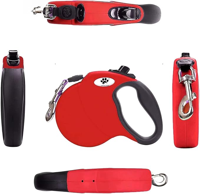 13ft Retractable Dog Leash for Small Breed Dogs up to 22 lbs with a Detachable Chew Proof Extender Wire Ropes (RED S)