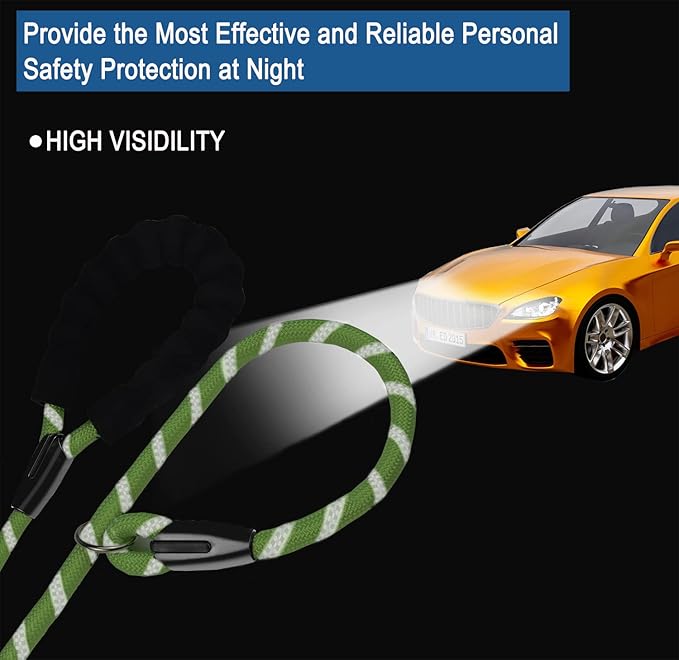6 FT Dog Leash, Heavy Duty Rope Dog Leashes, Strong Training Dogs Leash with Comfortable Padded Handle and Highly Reflective Threads for Small Medium and Large Dogs, (Green)