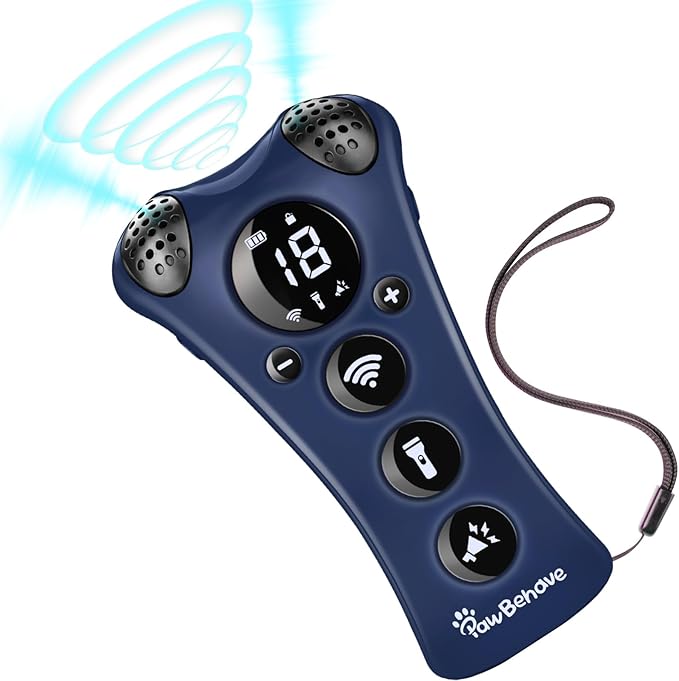 Ultrasonic Dog Bark Deterrent Device β10-Level Adjustable Anti Barking Trainer with Flashlight, Strobe, E-Clicker(18 Whistle Sounds)βNo Shock, Collar-Free Dog Behavior Correction Devices