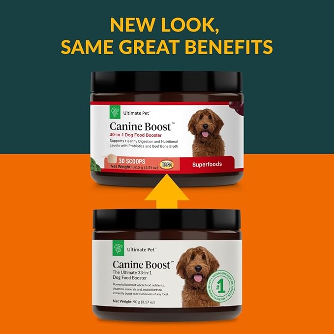 Ultimate Pet Nutrition Canine Boost, 30-in-1 Natural Grain Free Dog Food Booster Topper with Vitamins, Amino Acids, Probiotics, and Digestive Enzymes for Dog Health