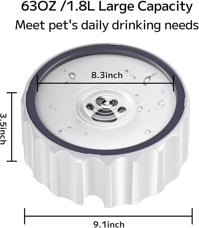 Dog Water Bowl 70oz/2L Large Capacity Water Dispenser No Spill Non Slip No Splash Pet Slow Feeder No Drip Vehicle Carried Travel Slow Drinking Bowl for Dogs Cat(White)