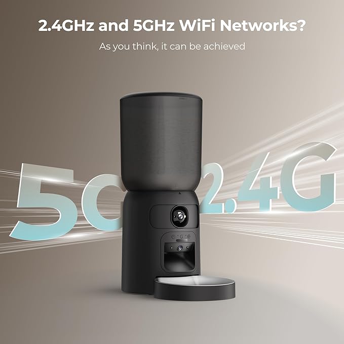 Smart Pet Feeder with Dual Camera & AI Recognition, 6L Automatic Cat Dog Feeder with App Control, 2.4G/5G WiFi, Voice Message, Pet Interaction, Motion Tracking, No Clog, Dual Power, for Multi-Pet