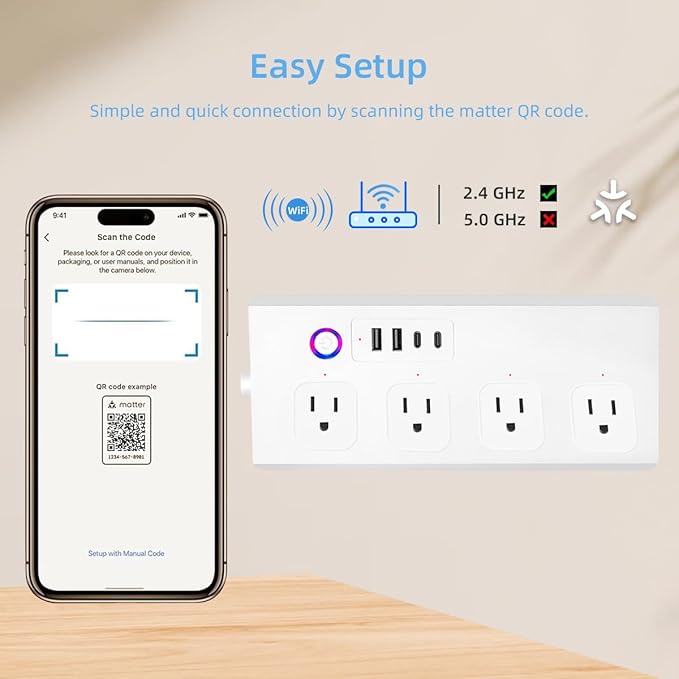 Matter Smart Power Strip,Works with Apple HomeKit, Siri, Alexa, Google Assistant, with 4 Individually Controlled AC Outlets & 2 USB 2 Type-C Ports, Multi-Plug Extender for Home Office