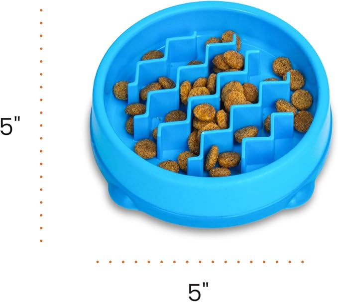 Catstages Kitty Slow Feeder Bowl for Cats & Small Dogs, Puzzle Dish for Fast Eaters, for Wet or Dry Food, Helps Slow Eating & Aid Digestion, Non-Slip, Made Without BPA, 3/4 Cup, 5-Inch, Blue
