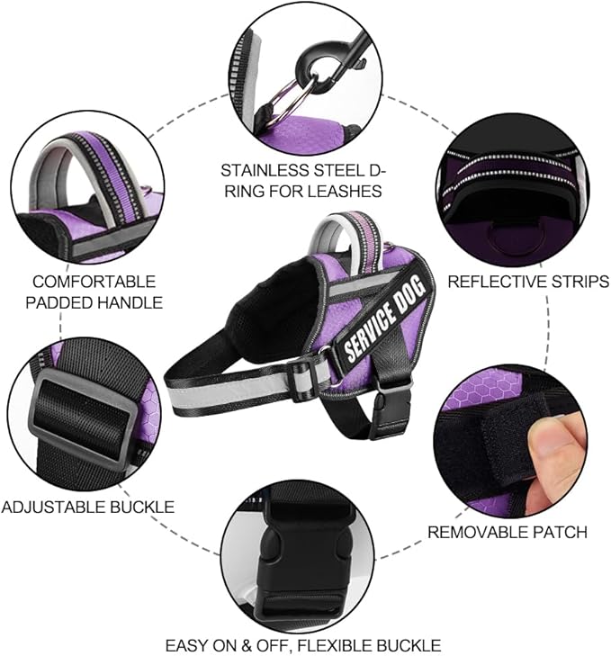 Dog Vest Harness and Patches Set, Animire in Training Service Dog Harness with 10 Dog Patches, Reflective Dog Vest with Handle for Small, Medium, Large, and Extra-Large Dogs