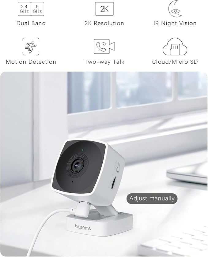 blurams 5GHz Cameras for Home Security, 2K Security Camera Indoor, Pet Camera with Phone App, Indoor Camera w/AI Motion Detection, 2-Way Audio, Compatible with Alexa&Google Home, WiFi 6