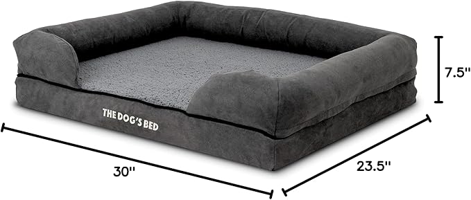 The Dog’s Bed, Medium Grey Plush Memory Foam, Pain Relief: Arthritis, Hip & Elbow Dysplasia, Post Surgery, Lameness, Supportive, Calming, Washable Cover, Veterinary Approved