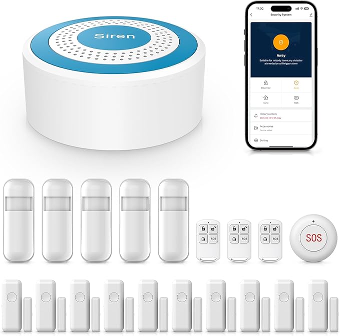 PGST Wireless Alarm System,Smart Home Security System with Phone App Alerts,20 Piece Door Alarm Kits with Door/Motion Sensors,SOS Button,Work with Alexa for Villa,Apartment,The Elder and Kids Safety