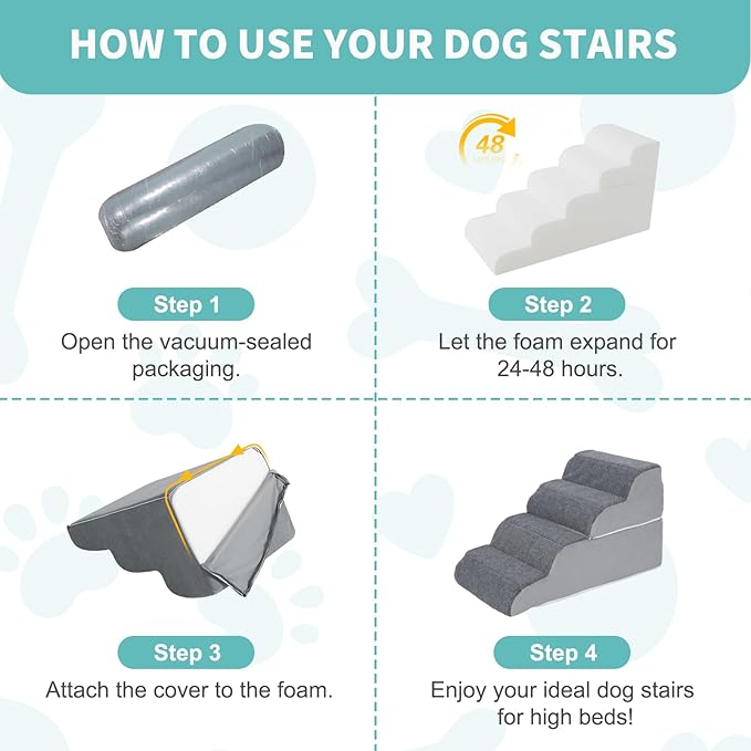 Docred 4-Step Dog Stairs for Small Dogs and Cats - Doggy Ramps, Non-Slip Sturdy Pet Steps for High Beds, Couch, Sofa, Washable Dog Ramp with Removable Cover