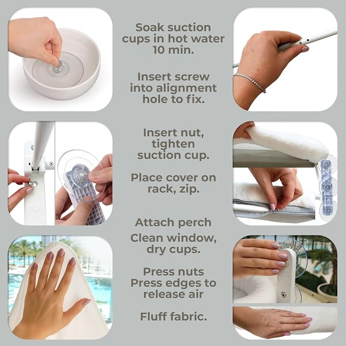 Cat Window Perch – Strong 6 Suction Cup Cat Hammock Bed That Holds up to 50 lbs with Washable Reversible Cover, Sturdy Metal Frame for Indoor, Window or Wall Mounted Perch (White)