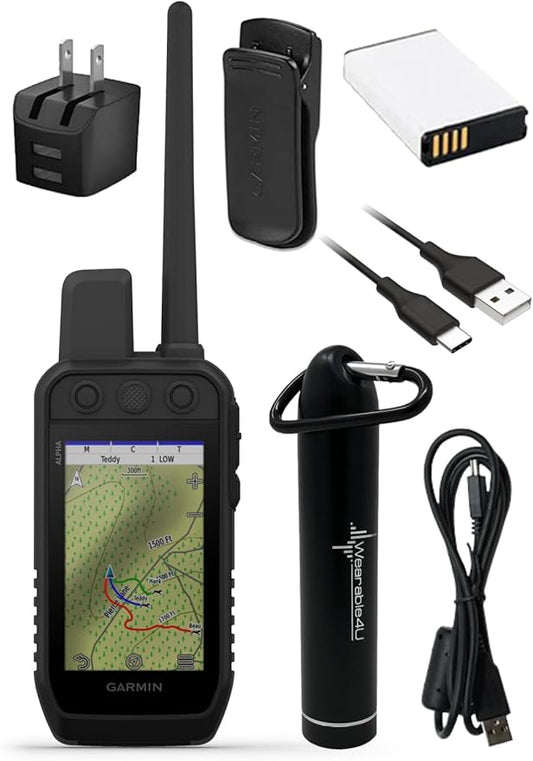 Wearable4U - Garmin Alpha 300 Handheld, Advanced Dog Tracking and Training Handheld, Touchscreen with E-Bank Bundle