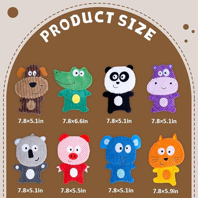 No Stuffing Dog Squeaky Toys, 8 Pack Stuffless Dog Chew Toys, Tough Soft Plush Crinkle Toys, Pet Supplies Durable Puppy Teething Interactive to Keep Them Busy for Small Medium Breeds