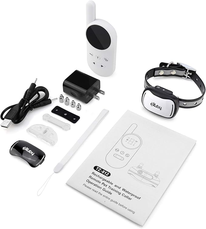 eXuby - Tiny Shock Collar for Small Dogs 5-15lbs - Smallest Collar on The Market - Sound, Vibration, & Shock - 9 Intensity Levels - Pocket-Size Remote - Long Battery Life - Water-Resistant - White