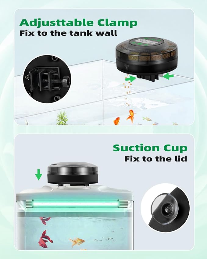 Automatic Fish Feeder for Aquarium - Auto Fish Food Dispenser for Turtle Tank with USB Cable, LCD Display, Timer, Fish Feeder for Vacation Weekend Holiday, with Feeder Spoon