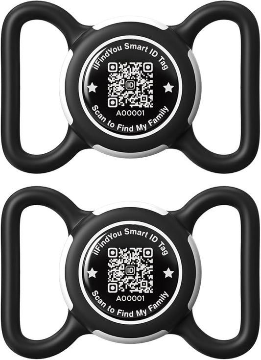 2 Pack Waterproof AirTag Dog Collar Holder for Apple Tracker QR Code Case Black
