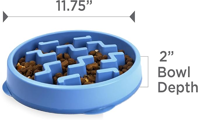 Outward Hound Large Slow Feeder Bowl, Puzzle Maze for Fast Eaters, Medium to Large Dogs, Helps Prevent Bloat & Aid Digestion, Holds 4 Cups Wet or Dry Food, Non-Slip, Made Without BPA, Blue