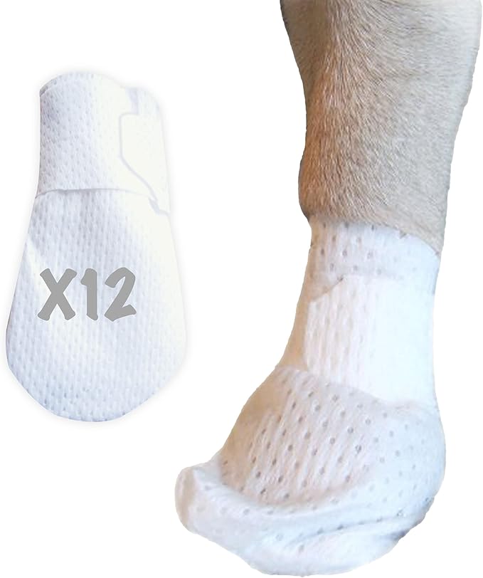 Medimitt Paw Bandages for Dogs, Cats and Pets – Stretchy Medical Booties, First Aid for Paws – Non Slip, Non Adhesive, Breathable, Disposable, Washable, Adjustable Strap, Value Pack (X-Small 12-Pack)