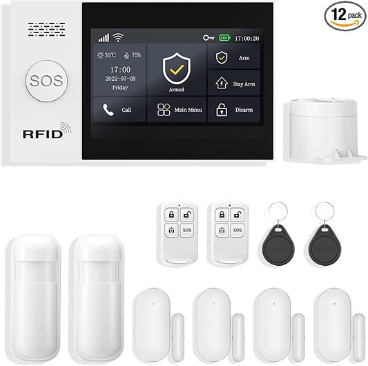 PGST Wireless Home Alarm System 12-Piece Kit, WiFi/4G Alarm System for Home Security with Phone APP Alert (Door Sensors,Alarm Siren, Remote, Motion Detector) for Home, Apartment, Work with Alexa