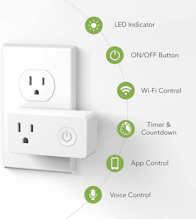 BN-LINK WiFi Heavy Duty Smart Plug Outlet, No Hub Required with Timer Function, White, Compatible with Alexa and Google Assistant, 2.4 Ghz Network Only (2 Pack)