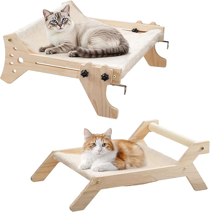 HOOBRO Cat Window Perch Set of 2, Cat Window Hammock with Soft Plush, Cat Window Seat with Support Legs for Indoor Use, Cat Beds for Window and Floor, Natural NL44CS03