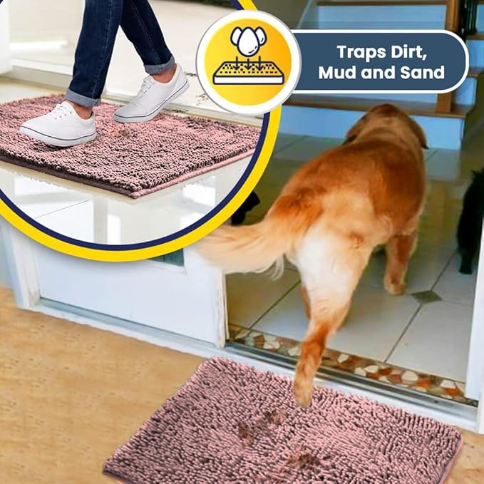 Muddy Mat® Original Dog Door Mat for Muddy Paws, Super Absorbent Microfiber, Non-Slip Washable Pet Rug, Quick Dry Chenille Entryway Carpet, Machine Washable Indoor Outdoor mat, Pink 48"x72"