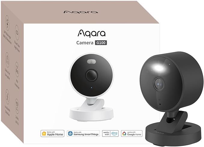 Aqara G100, 2K Indoor/Outdoor Security Camera, HomeKit Secure Video, 2-Way Audio, Spotlight Color/IR Night Vision, AI Detection, 140° FOV, Wi-Fi 6, Supports HomeKit, Alexa, Google and IFTTT, Black