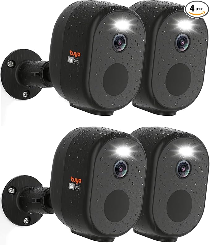 Rraycom 4Pack 2.4G/5GHz WiFi Security Cameras Wireless Outdoor, 2K Tuya Smart Camera for Home Security,Color Night Vision, AI Motion Detection,2-Way Talk,Waterproof,Works w/Alexa,Cloud/SD Storage