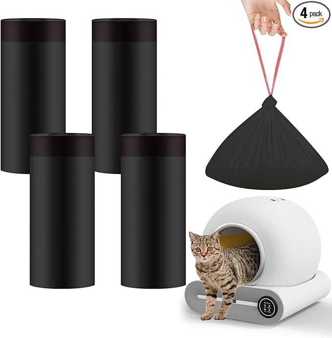 Cat Waste Bags for Automatic Cleaning Litter Boxes, 19.7 x 17.7 Inches Black(4 Packs/80 Counts) Black-Red