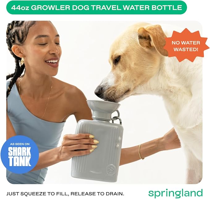 Springer by Springland Dog Water Bottle | Portable Travel Water Bottle Dispenser for Dogs | Dog Gift Seen on Oprah's Favorite Things, Shark Tank | Leak-Proof Bottles | BPA-Free 44oz Gray