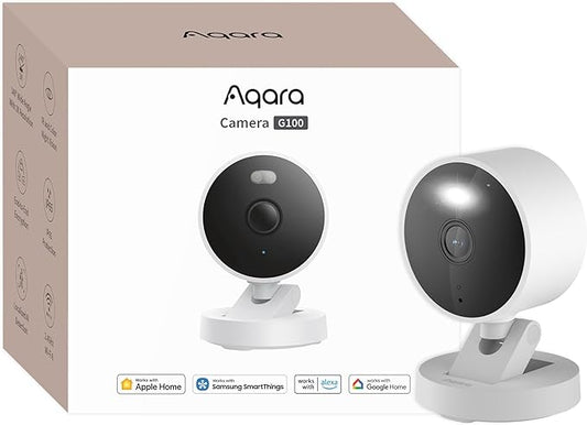 Aqara G100, 2K Indoor/Outdoor Security Camera, HomeKit Secure Video, 2-Way Audio, Spotlight Color/IR Night Vision, AI Detection, 140° FOV, Wi-Fi 6, Supports HomeKit, Alexa, Google and IFTTT, White