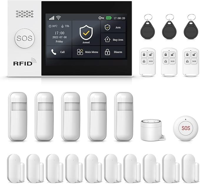 PGST Home Security Systems,Wireless Alarm System with 4G SMS/Tuya App Instant Alerts,Motion Detector,Door Alarm Sensors,Remote,Work with Alexa and Google,24 Piece Kits for Home,Villa,No Monthly Fee